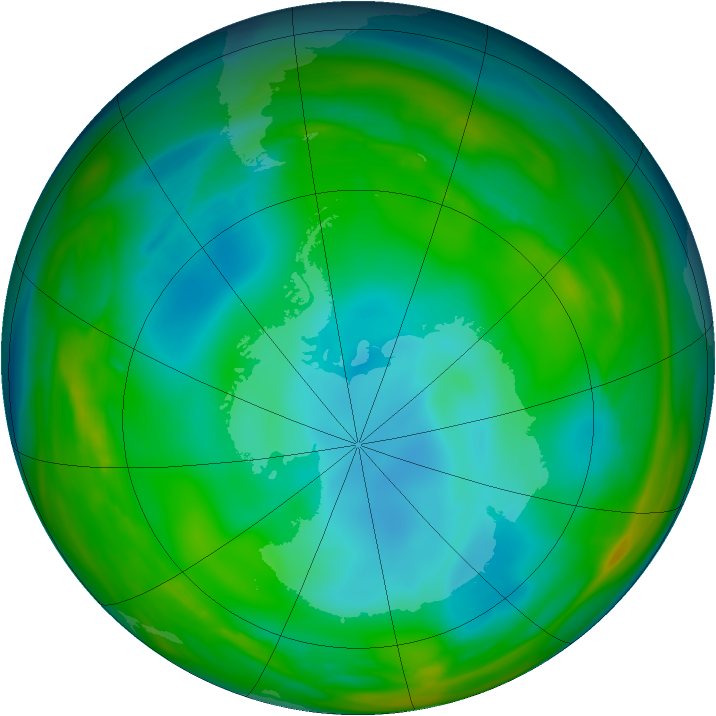Antarctic ozone map for 04 July 2005